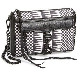 RARE Rebecca Minkoff Leather Crossbody Bag TV Show Studded Checkered Black White